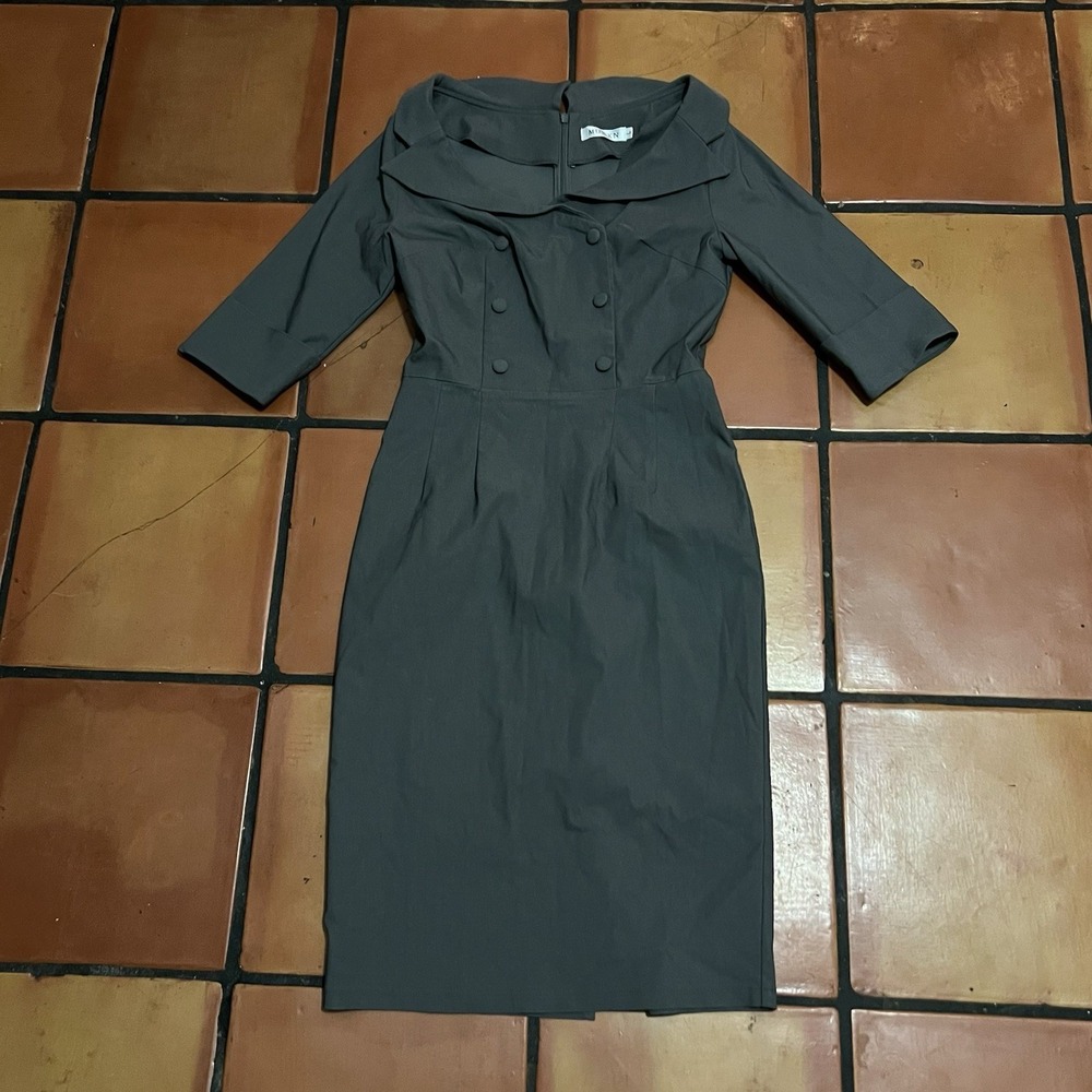 Muxxn Boutique Women's Gray Fitted Midi Dress Size L 3/4 Sleeve Stretch